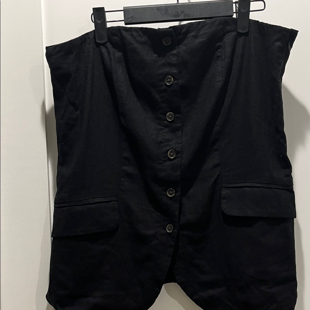 Universal Thread Black Linen Vest Tube Top with Buttons and Stretchy Back